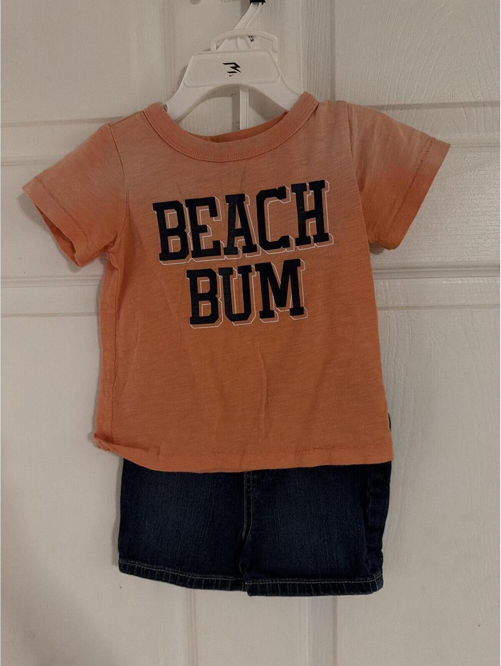 Kids' Orange 'Beach Bum' T-Shirt with Denim Shorts Set